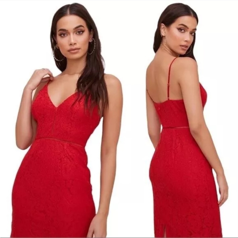 ASTR THE LABEL Red Lattice Inset Lace Dress Size Medium - Picture 5 of 11